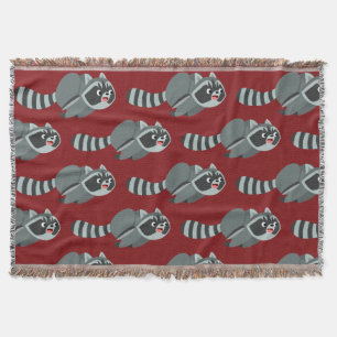 Cute Running Cartoon Racoon Throw Blanket