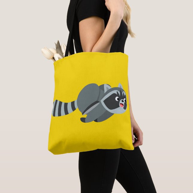 Cute Running Cartoon Racoon Tote Bag (Close Up)