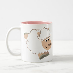 Cute Running Cartoon Sheep Two-Tone Coffee Mug