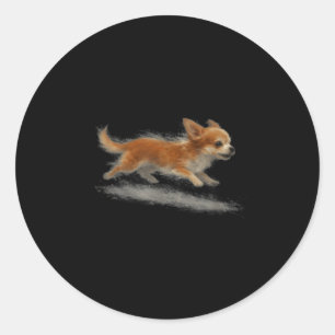 Cute running dog funny chihuahua running art meme classic round sticker