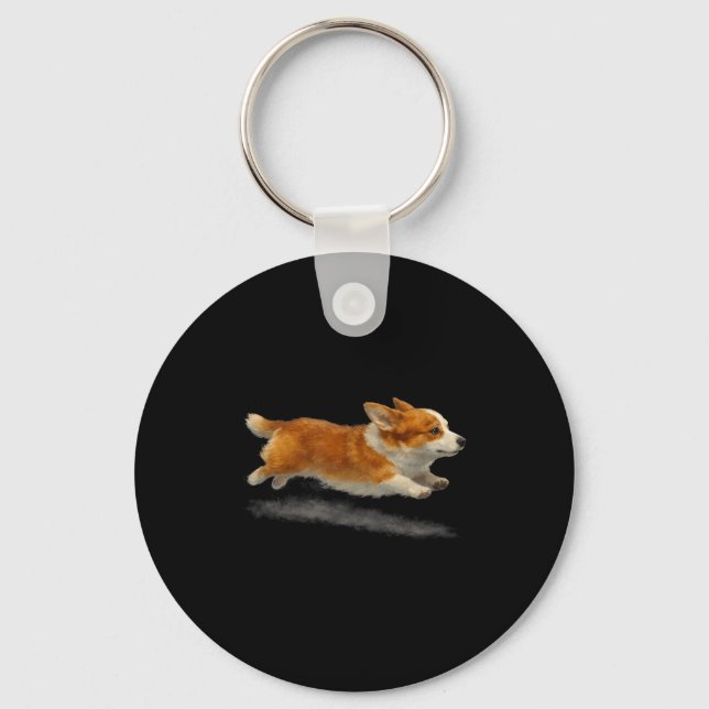 Cute running dog funny corgi running art meme  key ring (Front)