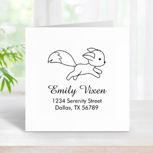 Cute Running Fox Address Rubber Stamp