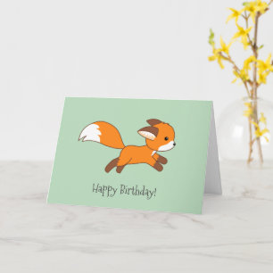 Cute Running Fox Green Birthday Card