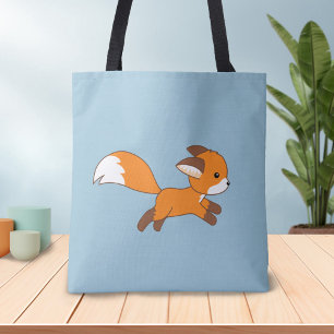 Cute Running Fox on Blue Tote Bag