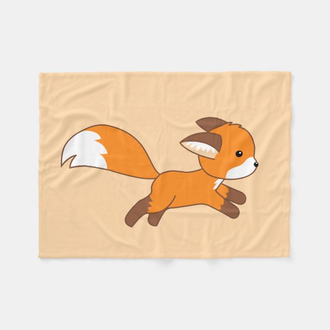 Cute Running Fox on Cream Fleece Blanket (Front (Horizontal))