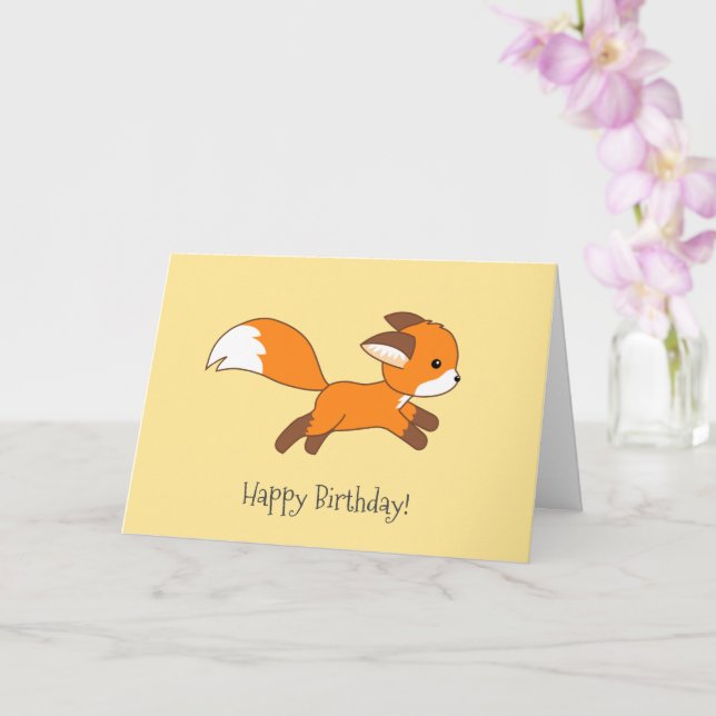 Cute Running Fox Yellow Birthday Card (Orchid)