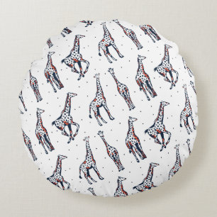 Cute Running Giraffe Safari Pattern Round Cushion