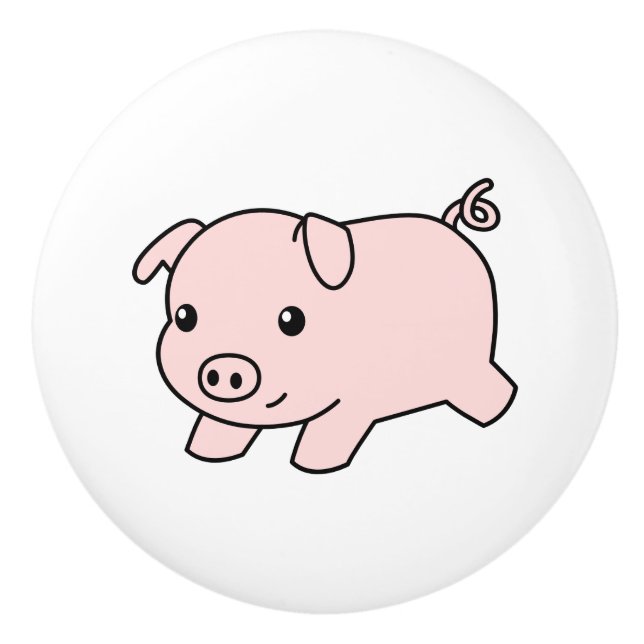 Cute Running Piglet Pig Ceramic Knob (Front)