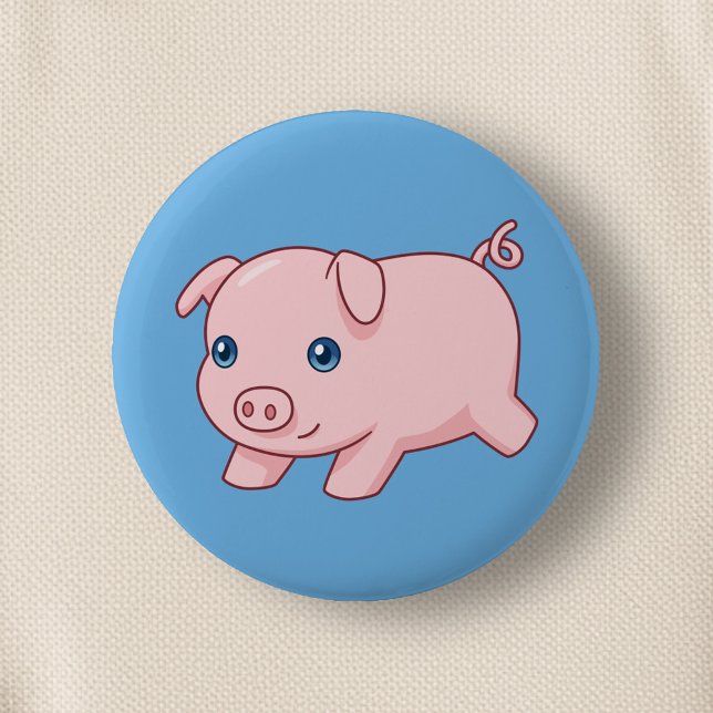 Cute Running Piglet Pig on Blue 6 Cm Round Badge (Creator Uploaded)