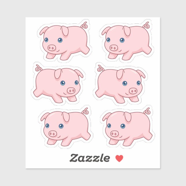 Cute Running Piglet Pig, Set of 6 (Sheet)