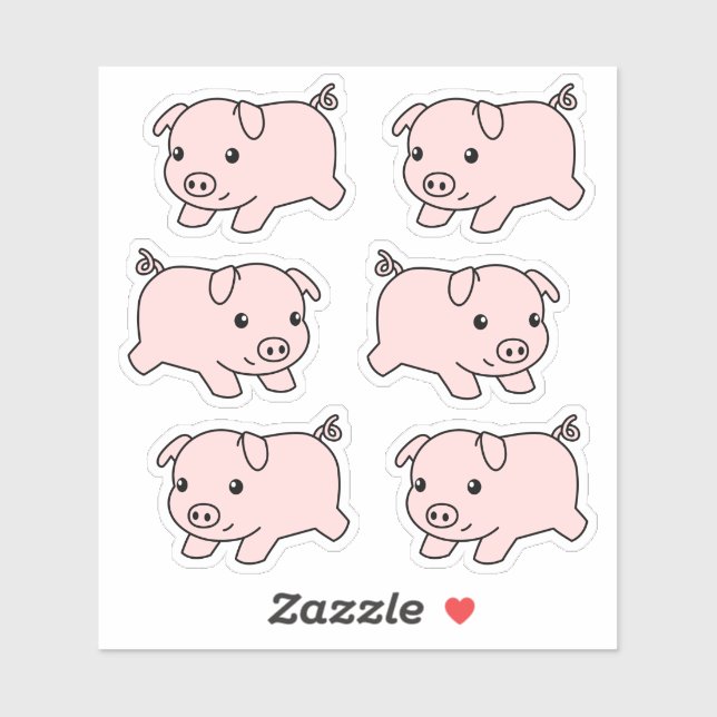 Cute Running Piglet Pig, Set of 6 (Sheet)
