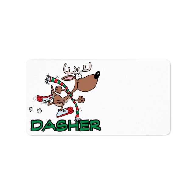 cute running reindeer DASHER cartoon Label (Front)