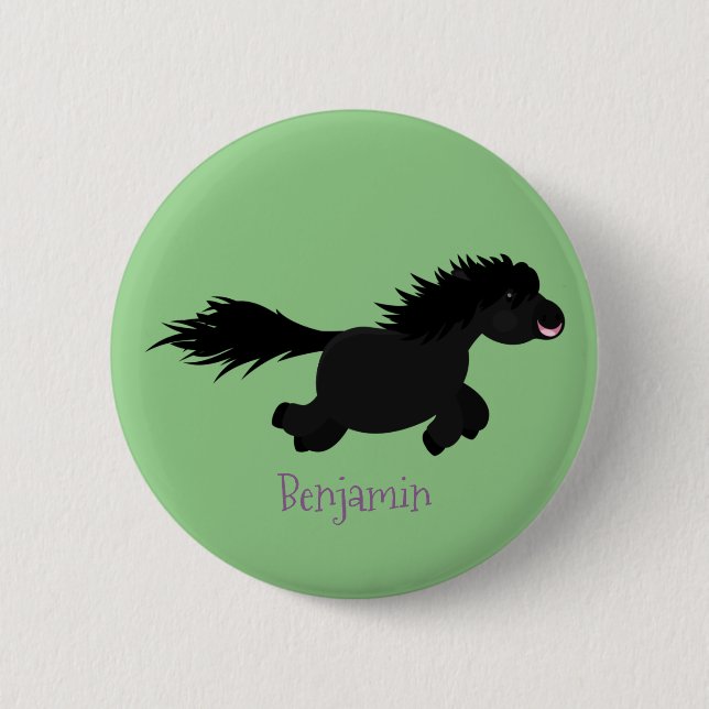 Cute running Shetland pony cartoon illustration 6 Cm Round Badge (Front)