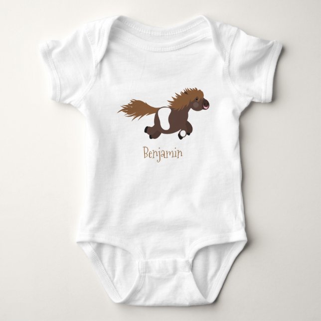 Cute running Shetland pony cartoon illustration Baby Bodysuit (Front)