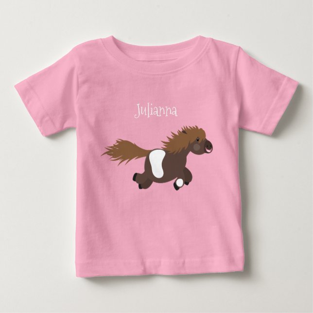 Cute running Shetland pony cartoon illustration Baby T-Shirt (Front)
