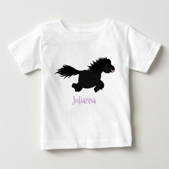 Cute running Shetland pony cartoon illustration Baby T-Shirt (Front)