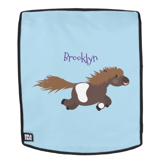 Cute running Shetland pony cartoon illustration Backpack (Removable Face)