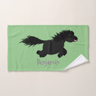 Cute running Shetland pony cartoon illustration Bath Towel Set