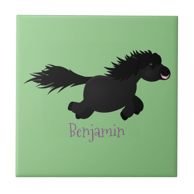 Cute running Shetland pony cartoon illustration Ceramic Tile (Front)