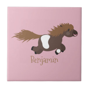 Cute running Shetland pony cartoon illustration Ceramic Tile
