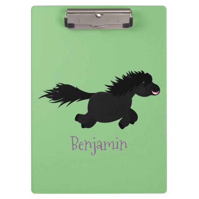 Cute running Shetland pony cartoon illustration Clipboard (Front)
