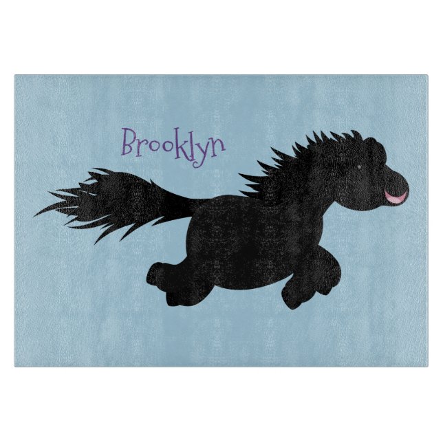 Cute running Shetland pony cartoon illustration Cutting Board (Front)