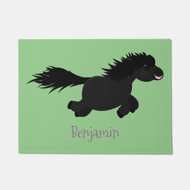 Cute running Shetland pony cartoon illustration Doormat (Front)