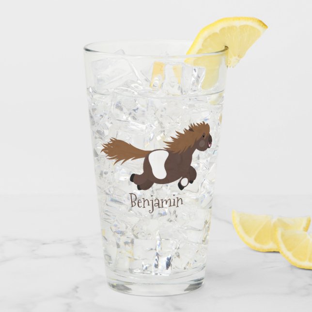 Cute running Shetland pony cartoon illustration Glass (Back Ice)