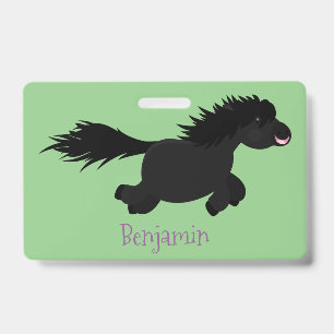 Cute running Shetland pony cartoon illustration ID Badge