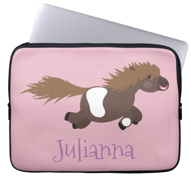 Cute running Shetland pony cartoon illustration Laptop Sleeve (Front)