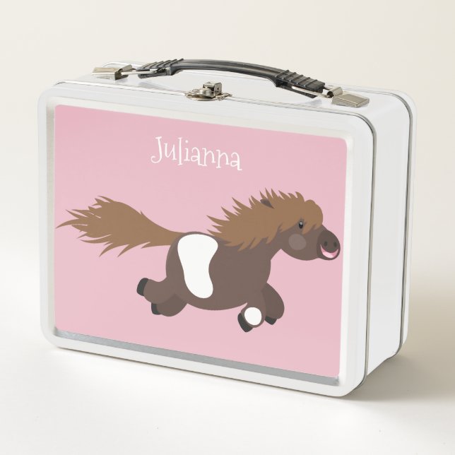 Cute running Shetland pony cartoon illustration Metal Lunch Box (Front)