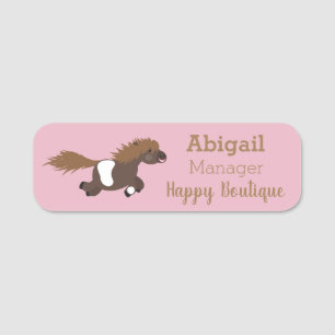 Cute running Shetland pony cartoon illustration Name Tag