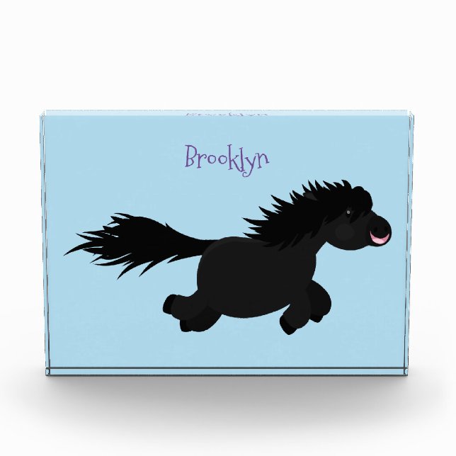 Cute running Shetland pony cartoon illustration  Photo Block (Front)