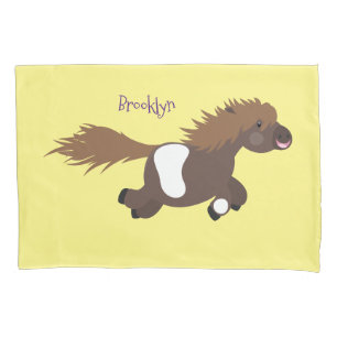 Cute running Shetland pony cartoon illustration Pillowcase