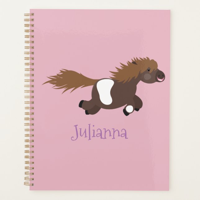 Cute running Shetland pony cartoon illustration Planner (Front)
