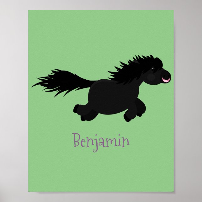 Cute running Shetland pony cartoon illustration Poster (Front)