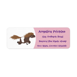 Cute running Shetland pony cartoon illustration Return Address Label