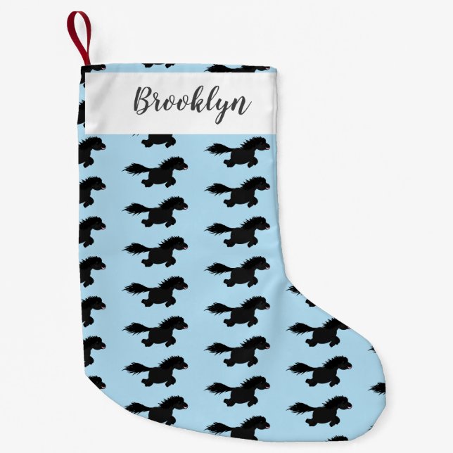 Cute running Shetland pony cartoon illustration Small Christmas Stocking (Front)