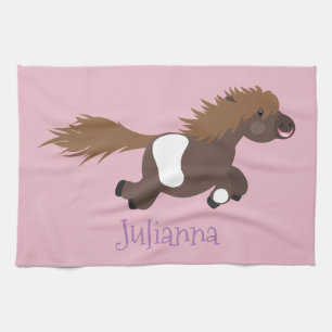Cute running Shetland pony cartoon illustration Tea Towel