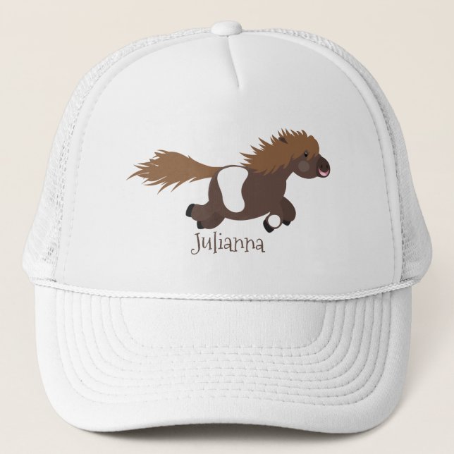 Cute running Shetland pony cartoon illustration Trucker Hat (Front)