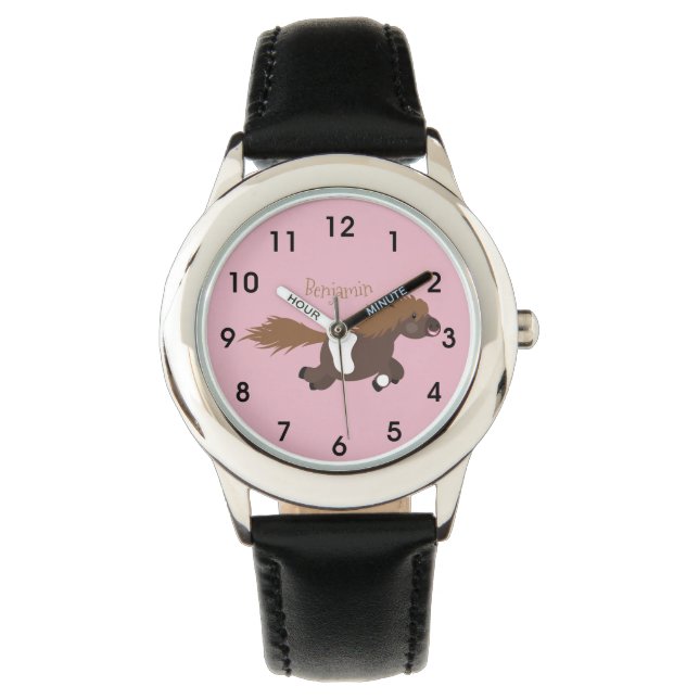Cute running Shetland pony cartoon illustration Watch (Front)