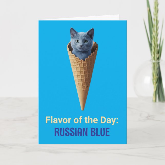 Cute Russian Blue Cat Cone Greeting Card (Front)