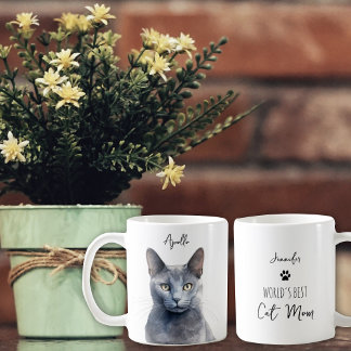 Cute Russian Blue Cat Custom Best Mum / Dad  Coffee Mug