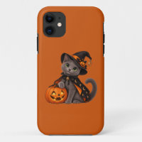 Cute Russian Blue Cat Witch Halloween