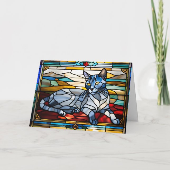 Cute Russian Blue Stained Glass  Card (Front)