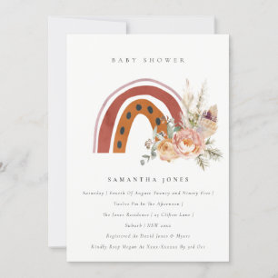 Cute Rust Boho Floral Rainbow Baby Shower Invite