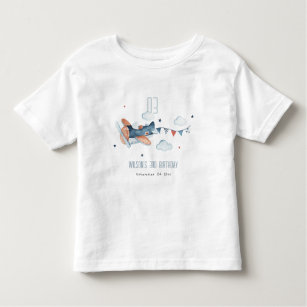 Cute Rust Navy Plane Cloud Stars Sky Birthday Toddler T-Shirt