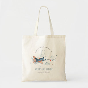 Cute Rust Navy Plane Cloud Stars Sky Birthday Tote Bag