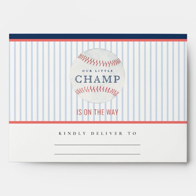 Cute Rust Our Little Champ Baseball Baby Shower Envelope (Front)