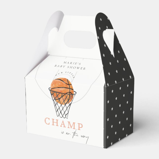Cute Rust Our Little Champ Basketball Baby Shower Favour Box (Front Side)